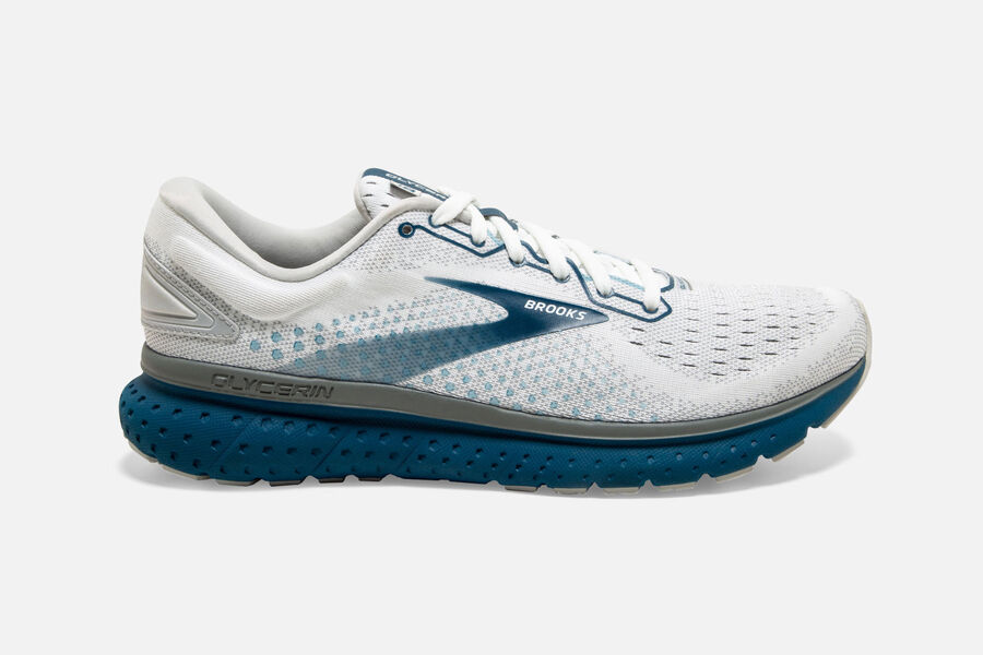 Brooks Running Shoes Mens White/Blue - Glycerin 18 Road - 7594-LRSIW